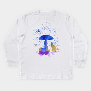 Cat and Mushroom Kids Long Sleeve T-Shirt